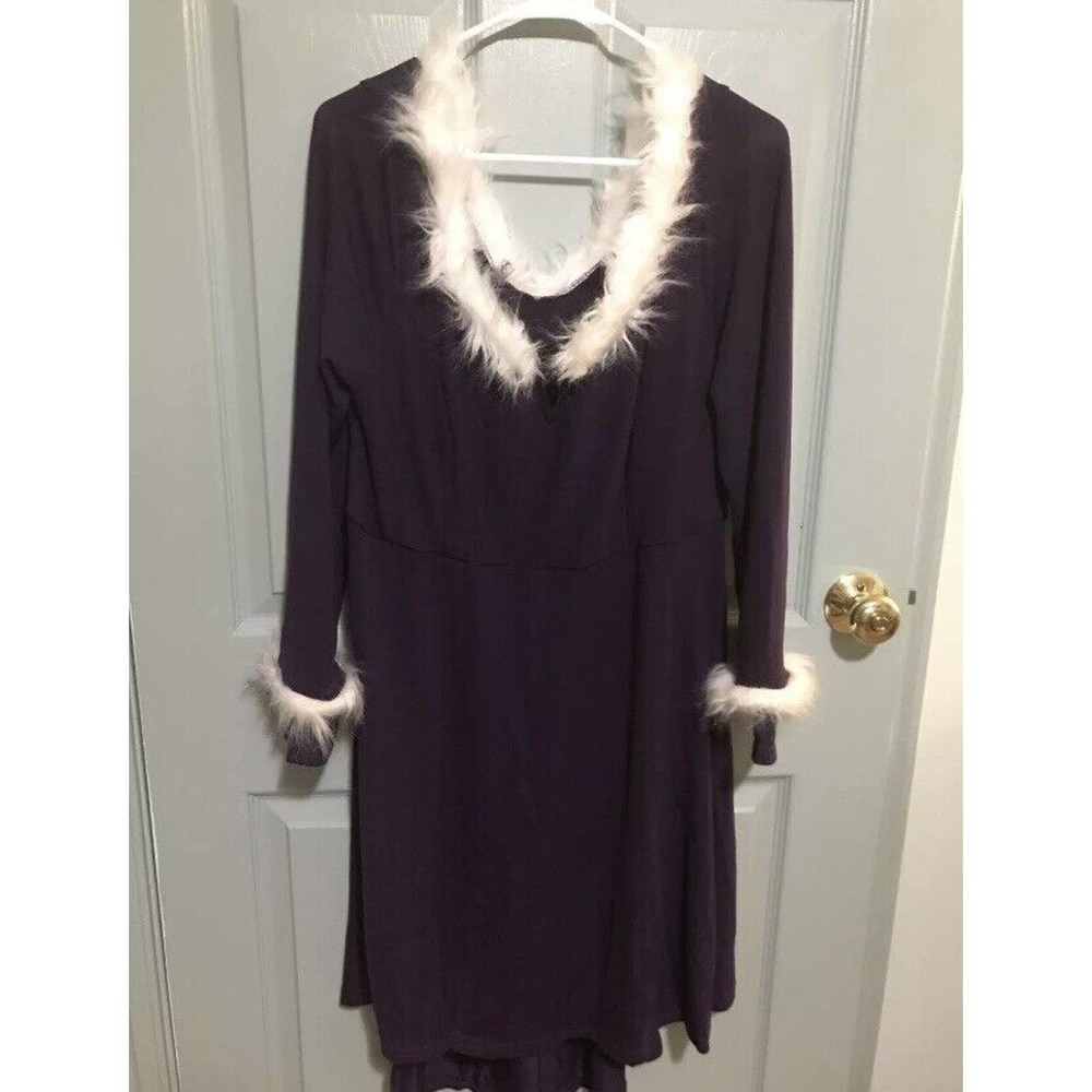 Rosegal Purple Iris Stretch Dress Size XL 1X Women’s White Fuzz Accents